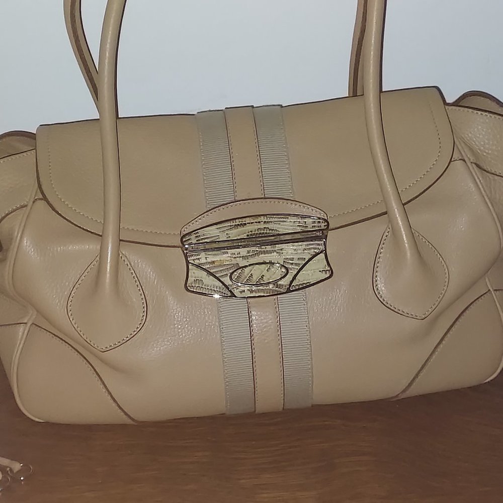 PRADA TAN LEATHER LARGE SATCHEL SHOULDER HANDBAG